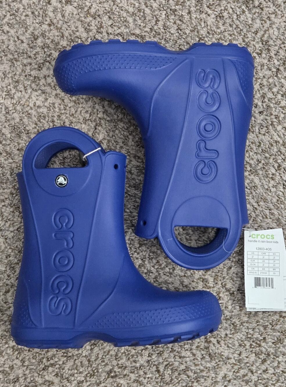 CROCS 12803 Kids Cerulean Blue Handle It Rain Boots US 2 size J2 Youth Big Kids - Picture 1 of 9